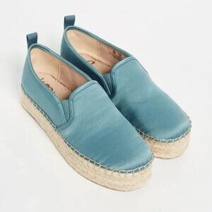 Sam Edelman Blue Satin Carrin Platform Espadrilles, Size 6